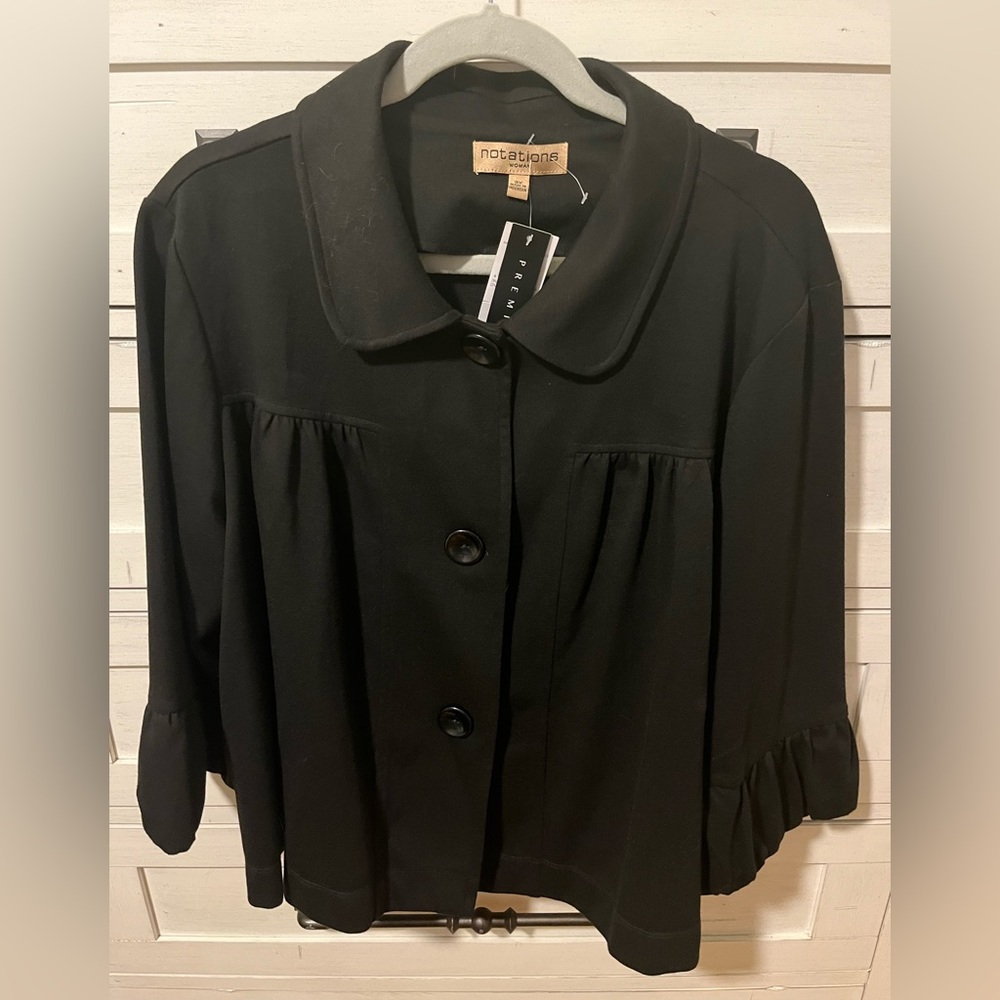 Notations Woman Front Button Cape Jacket Black - 3x